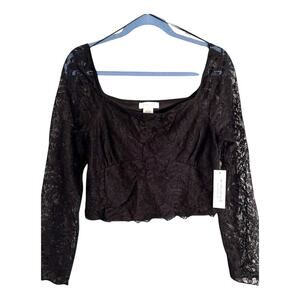 Kirious Top Womens Size XL Black Lace Crop Top Long Sleeve Pullover Feminine NWT